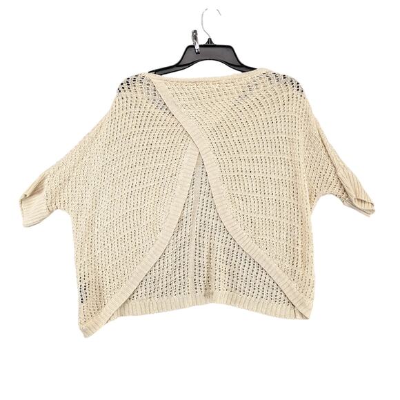 Bebe Beige Open Back Knit Sweater Women's M/L Boxy Crop Short Sleeve Y2K Boho - Picture 2 of 10